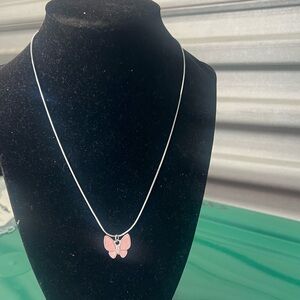 Silver Necklace with Pink Butterfly Pendant